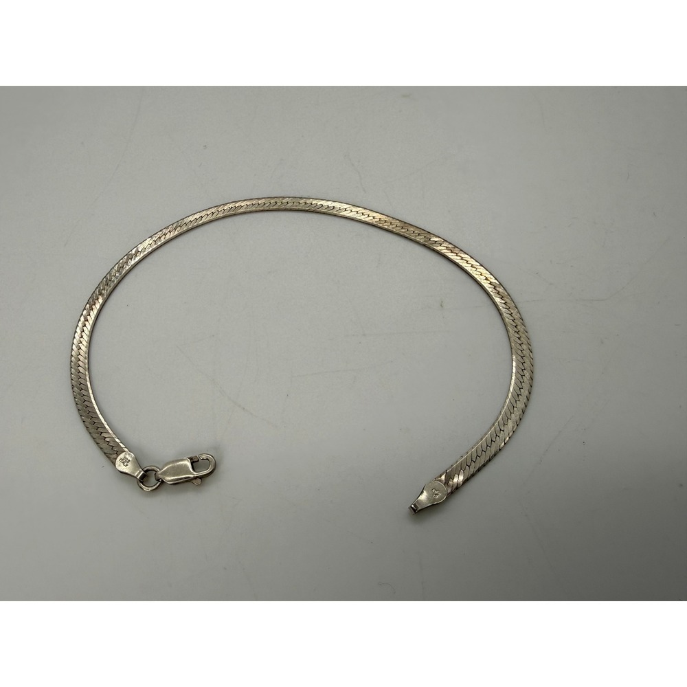 Vintage Italy 925 Sterling Silver Herringbone Flat Chain Bracelet 7.25 Inch - Picture 4 of 9